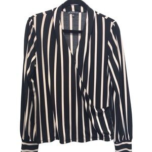 Adrianna Papell Blouse Womens L Black White Striped Faux Wrap‎  Career Office